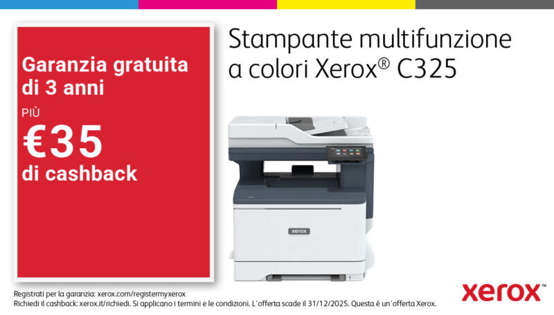 Xerox C325 A4 33 ppm Copia/Stampa/Scansione/Fax fronte/retro wireless PS3 PCL5e/6 2 vassoi 251 fogli