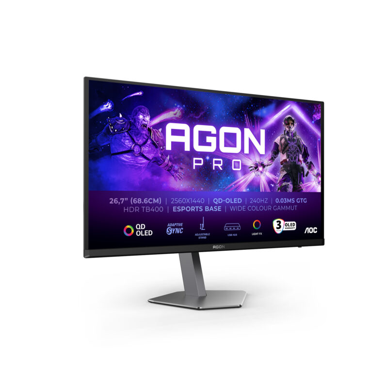 AOC AGON PRO AG276QZD2 Monitor PC 67,8 cm (26.7") 2560 x 1440 Pixel Quad HD QD-OLED Grigio immagine principale AOC AGON PRO AG276QZD2 Monitor PC 67,8 cm (26.7") 2560 x 1440 Pixel Quad HD QD-OLED Grigio