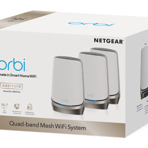 NETGEAR Orbi Quad-band RBKE963 AXE11000 WiFi 6E Mesh System Quad-band (2.4 GHz / 5 GHz-1 / 5 GHz-2 / 6 GHz) Wi-Fi 6 (802.11ax) Grigio, Bianco 16 Interno