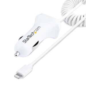 StarTech.com Caricatore da auto a due porte USB con cavo Lightning a spirale integrato da 1m; Adattatore accendisigari USB per Cellulari e Tablet; Carica Batterie per auto a 12W per iPhone/Tablet - Bianco immagine principale StarTech.com Canalina di cablaggio cavi scanalata con coperchio, 75mm P x 75mm H - 2m L - 8mm, canalina passacavi in PVC per cavo di rete/ canaline a parete, massimo 200 cavi, certificata UL