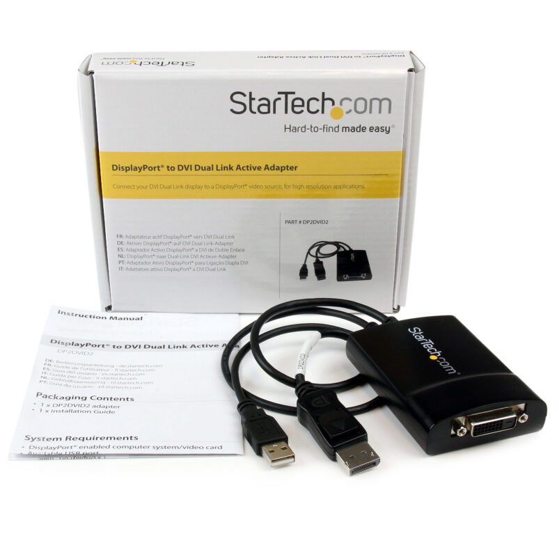 StarTech.com Adattatore attivo da DisplayPort a DVI Dual Link - Convertitore video da DisplayPort a DVI-D 2560x1600 60Hz - Da DP 1.2 a DVI - Alimentazione USB - Connettore DP a scatto