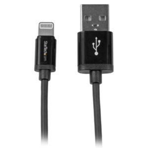 StarTech.com Cavo da Lightning a USB angolato da 2 m per iPhone / iPad / iPod - Certificato Apple MFi - Bianco immagine principale StarTech.com Cavo connettore lightning a 8 pin Apple nero a USB da 1m per iPhone / iPod / iPad