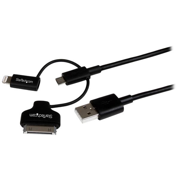 StarTech.com Cavo di ricarica 3 in 1 da 1m - Multi USB a Lightning o Dock a 30 pin o Micro-USB per iPhone / iPad / iPod / Android - Certificato Apple MFi - USB 2.0 immagine principale StarTech.com Cavo di ricarica 3 in 1 da 1m - Multi USB a Lightning o Dock a 30 pin o Micro-USB per iPhone / iPad / iPod / Android - Certificato Apple MFi - USB 2.0
