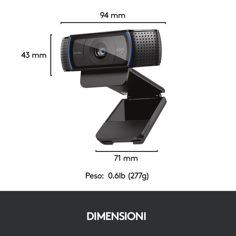 Logitech C920 HD Pro Webcam, Videochiamata Full HD 1080p/30fps, Audio Stereo ‎Chiaro, ‎Correzione Luce HD, Funziona con Skype, Zoom, FaceTime, Hangouts, ‎‎PC/Mac/Laptop/Tablet/Chromebook - Nero
