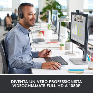 Logitech C920 HD Pro Webcam, Videochiamata Full HD 1080p/30fps, Audio Stereo ‎Chiaro, ‎Correzione Luce HD, Funziona con Skype, Zoom, FaceTime, Hangouts, ‎‎PC/Mac/Laptop/Tablet/Chromebook - Nero