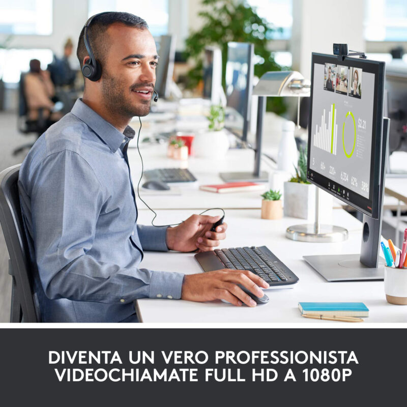 Logitech C920 HD Pro Webcam, Videochiamata Full HD 1080p/30fps, Audio Stereo ‎Chiaro, ‎Correzione Luce HD, Funziona con Skype, Zoom, FaceTime, Hangouts, ‎‎PC/Mac/Laptop/Tablet/Chromebook - Nero