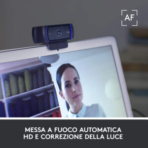 Logitech C920 HD Pro Webcam, Videochiamata Full HD 1080p/30fps, Audio Stereo ‎Chiaro, ‎Correzione Luce HD, Funziona con Skype, Zoom, FaceTime, Hangouts, ‎‎PC/Mac/Laptop/Tablet/Chromebook - Nero