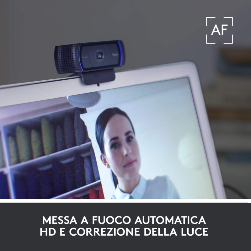 Logitech C920 HD Pro Webcam, Videochiamata Full HD 1080p/30fps, Audio Stereo ‎Chiaro, ‎Correzione Luce HD, Funziona con Skype, Zoom, FaceTime, Hangouts, ‎‎PC/Mac/Laptop/Tablet/Chromebook - Nero