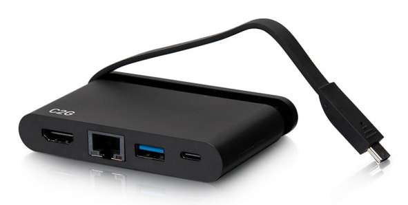 C2G Dock compatta USB-C 4 in 1 con HDMI, USB-A, Ethernet e tecnologia Power Delivery USB-C fino a 100 W - 4K 30 Hz