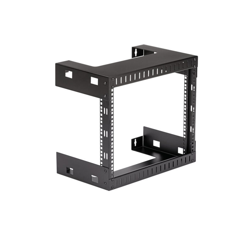 StarTech.com 8U 19" Rack di rete per montaggio a parete a 2 staffe - Rack open frame a muro profondo 30cm. Rack per dati/AV/IT/apparecchiature informatiche/patch panel con dadi e viti a gabbia, capacità 61 Kg