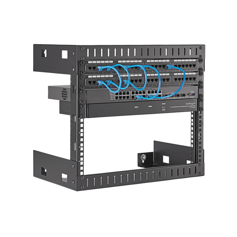 StarTech.com 8U 19" Rack di rete per montaggio a parete a 2 staffe - Rack open frame a muro profondo 30cm. Rack per dati/AV/IT/apparecchiature informatiche/patch panel con dadi e viti a gabbia, capacità 61 Kg
