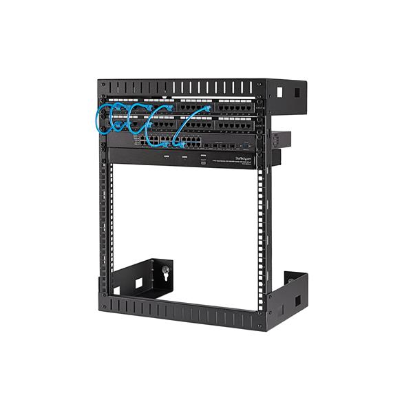 StarTech.com 12U 19" Rack di rete per montaggio a parete a 2 staffe - Rack a muro profondo 12"/30cm a telaio aperto. Rack per dati/AV/IT/apparecchiature informatiche/patch panel con dadi e viti a gabbia, capacità 90 Kg, nero