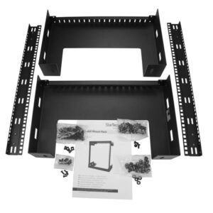 StarTech.com 15U 19" Rack di rete per montaggio a parete a 2 staffe - Rack a muro profondo 12"/30cm a telaio aperto. Rack per dati/AV/IT/apparecchiature informatiche/patch panel con dadi e viti a gabbia, capacità 90 Kg, nero