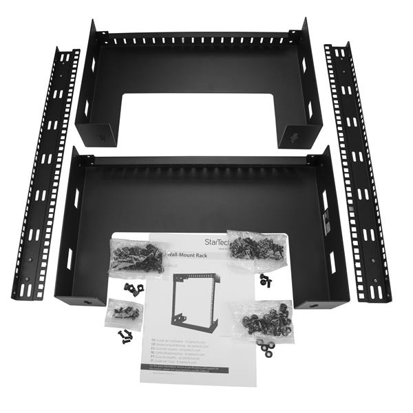 StarTech.com 15U 19" Rack di rete per montaggio a parete a 2 staffe - Rack a muro profondo 12"/30cm a telaio aperto. Rack per dati/AV/IT/apparecchiature informatiche/patch panel con dadi e viti a gabbia, capacità 90 Kg, nero