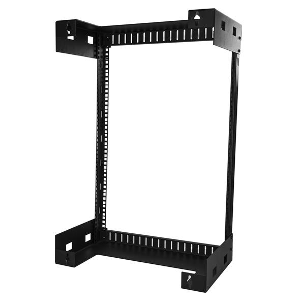 StarTech.com 15U 19" Rack di rete per montaggio a parete a 2 staffe - Rack a muro profondo 12"/30cm a telaio aperto. Rack per dati/AV/IT/apparecchiature informatiche/patch panel con dadi e viti a gabbia, capacità 90 Kg, nero