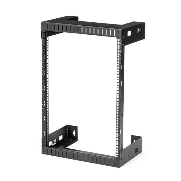 StarTech.com 15U 19" Rack di rete per montaggio a parete a 2 staffe - Rack a muro profondo 12"/30cm a telaio aperto. Rack per dati/AV/IT/apparecchiature informatiche/patch panel con dadi e viti a gabbia, capacità 90 Kg, nero