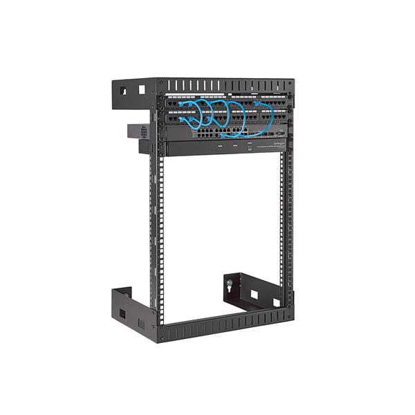 StarTech.com 15U 19" Rack di rete per montaggio a parete a 2 staffe - Rack a muro profondo 12"/30cm a telaio aperto. Rack per dati/AV/IT/apparecchiature informatiche/patch panel con dadi e viti a gabbia, capacità 90 Kg, nero