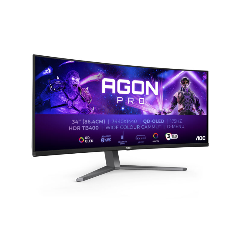 AOC AGON PRO AG346UCD Monitor PC 86,4 cm (34") 3440 x 1440 Pixel Wide Quad HD QD-OLED Nero, Grigio immagine principale AOC AGON PRO AG346UCD Monitor PC 86,4 cm (34") 3440 x 1440 Pixel Wide Quad HD QD-OLED Nero, Grigio