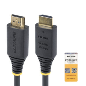 StarTech.com Cavo HDMI ad alta velocità certificato Premium da 50cm, 4K 60Hz/1440p 144Hz, HDR10/HDCP 2.2/ARC, 18Gbps, cavo UHD HDMI 2.0 per TV/Monitor/Display, rivestimento in TPE