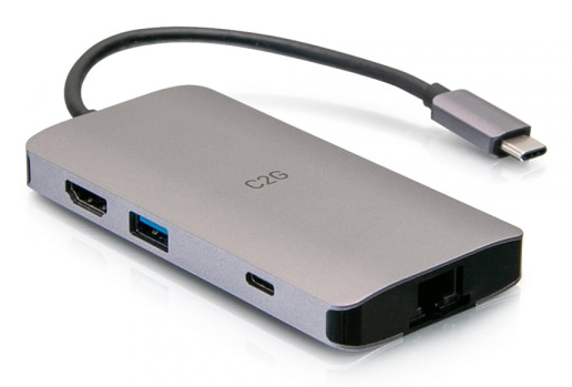 C2G Mini dock USB-C 8 in 1 con HDMI, 2 porte USB-A, Ethernet, lettore schede SD e tecnologia Power Delivery USB-C fino a 100 W - 4K 30 Hz