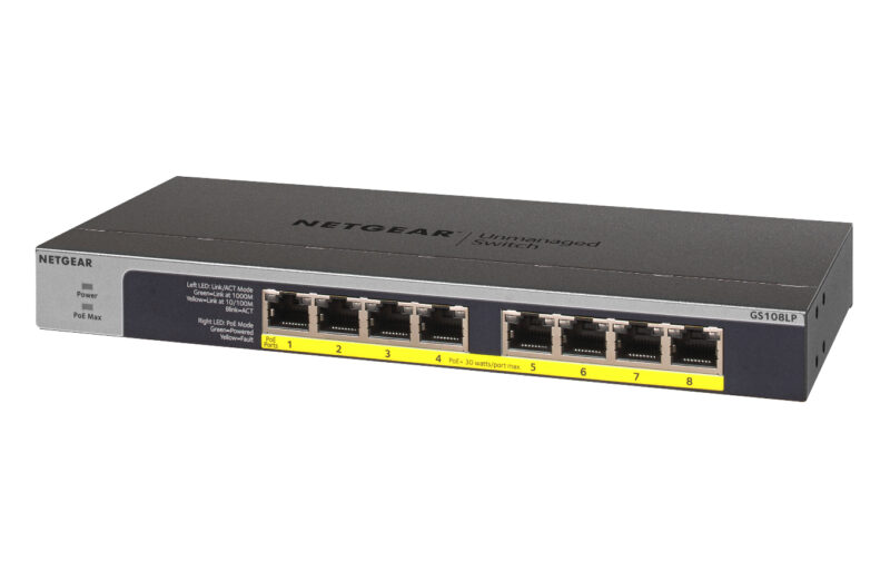 NETGEAR GS108LP Non gestito Gigabit Ethernet (10/100/1000) Supporto Power over Ethernet (PoE) 1U Nero, Grigio