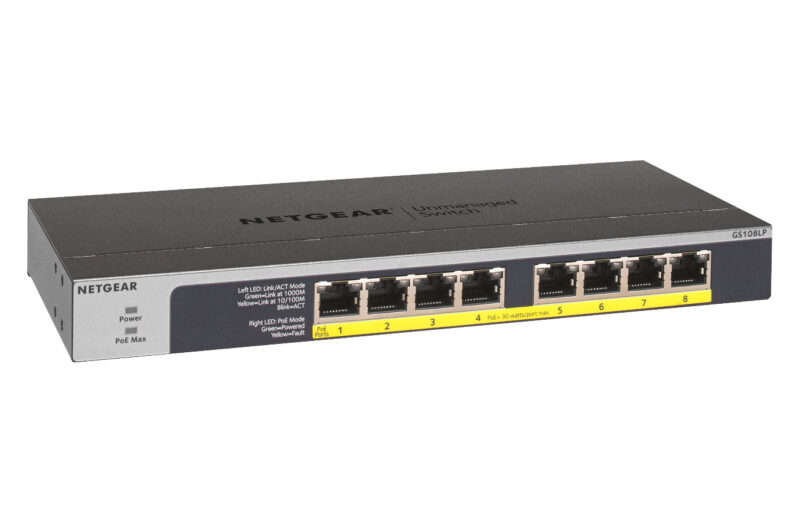 NETGEAR GS108LP Non gestito Gigabit Ethernet (10/100/1000) Supporto Power over Ethernet (PoE) 1U Nero, Grigio