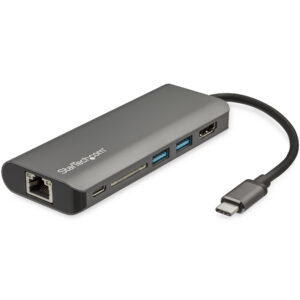 StarTech.com Adattatore multiporta USB-C - Dock da viaggio USB tipo C a HDMI 4K, 3x USB 3.0 hub, SD / SDHC, GbE, pass-through PD 3.0 da 60W - Mini docking station USB tipo C portatile USB Type-C / Thunderbolt 3 immagine principale StarTech.com Adattatore multiporta USB-C - Dock da viaggio USB tipo C a HDMI 4K, 3x USB 3.0 hub, SD / SDHC, GbE, pass-through PD 3.0 da 60W - Mini docking station USB tipo C portatile USB Type-C / Thunderbolt 3