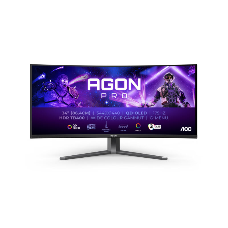 AOC AGON PRO AG346UCD Monitor PC 86,4 cm (34") 3440 x 1440 Pixel Wide Quad HD QD-OLED Nero, Grigio immagine gallery 2 AOC AGON PRO AG346UCD Monitor PC 86,4 cm (34") 3440 x 1440 Pixel Wide Quad HD QD-OLED Nero, Grigio