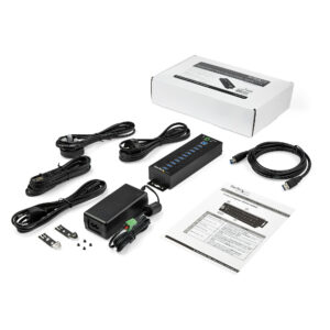 StarTech.com Hub USB 3.0 industriale a 10 porte con adattatore di alimentazione - Protezione contro le sovratensioni - Hub di trasferimento dati USB 3.0 industriale in metallo - Montabile su guida DIN, a parete o su scrivania