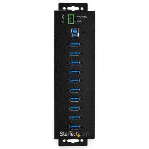 StarTech.com Hub USB 3.0 industriale a 10 porte con adattatore di alimentazione - Protezione contro le sovratensioni - Hub di trasferimento dati USB 3.0 industriale in metallo - Montabile su guida DIN, a parete o su scrivania