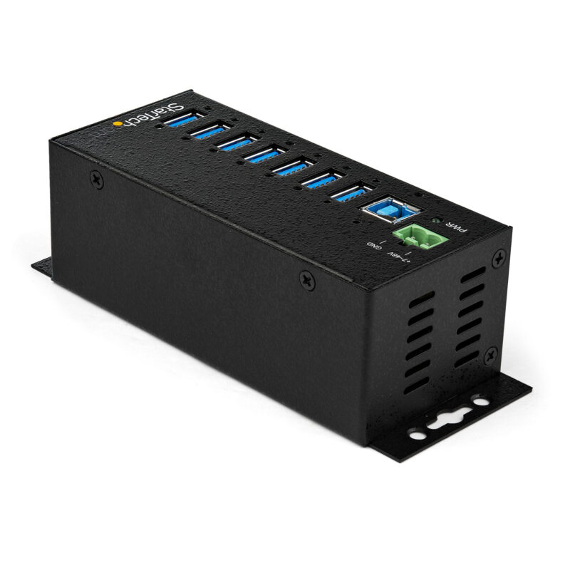 StarTech.com Hub USB a 7 porte con adattatore di alimentazione - Protezione contro le sovratensioni - Hub di trasferimento dati USB 3.0 industriale in metallo - Montaggio su guida DIN, a parete o su scrivania - Hub USB 3.1 Gen 1 ad alta velocità da 5 Gbps