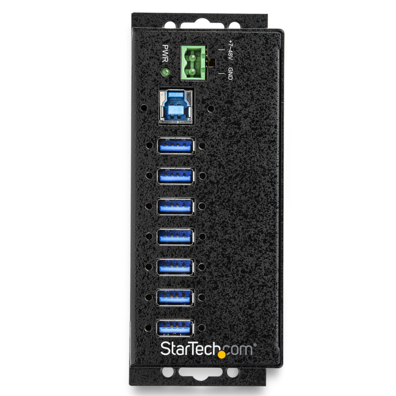 StarTech.com Hub USB a 7 porte con adattatore di alimentazione - Protezione contro le sovratensioni - Hub di trasferimento dati USB 3.0 industriale in metallo - Montaggio su guida DIN, a parete o su scrivania - Hub USB 3.1 Gen 1 ad alta velocità da 5 Gbps