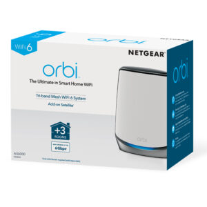 NETGEAR Orbi RBS850 AX6000 WiFi 6 Mesh Sattelite Banda tripla (2.4 GHz/5 GHz/5 GHz) Wi-Fi 6 (802.11ax) Grigio, Bianco 4 Interno