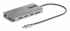 StarTech.com Adattatore multiporta USB-C a tre monitor, HDMI/ DisplayPort, hub 4x USB, 100W PD, GbE, lettore di schede SD/MicroSD immagine principale StarTech.com Adattatore multiporta USB-C a tre monitor, HDMI/ DisplayPort, hub 4x USB, 100W PD, GbE, lettore di schede SD/MicroSD