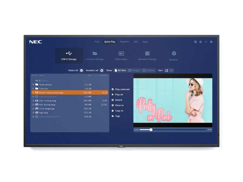 NEC MultiSync ME431-MPi4 Pannello piatto per segnaletica digitale 109,2 cm (43") LCD 400 cd/m² 4K Ultra HD Nero Processore integrato 18/7