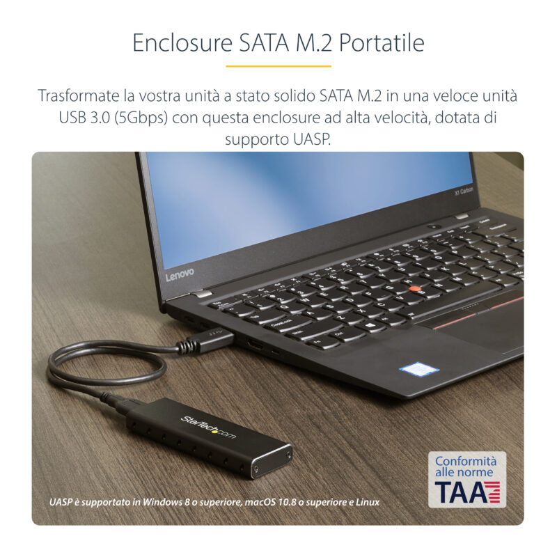 StarTech.com Box Alloggio USB 3.0 esterno per SSD SATA M.2 - Convertitore NGFF di unità SSD con UASP immagine gallery 7 StarTech.com Box Alloggio USB 3.0 esterno per SSD SATA M.2 - Convertitore NGFF di unità SSD con UASP