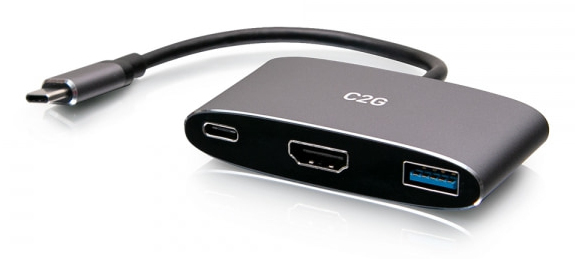 C2G Mini dock USB-C 3 in 1 con HDMI, USB-A e tecnologia Power Delivery USB-C fino a 100 W - 4k 60 Hz