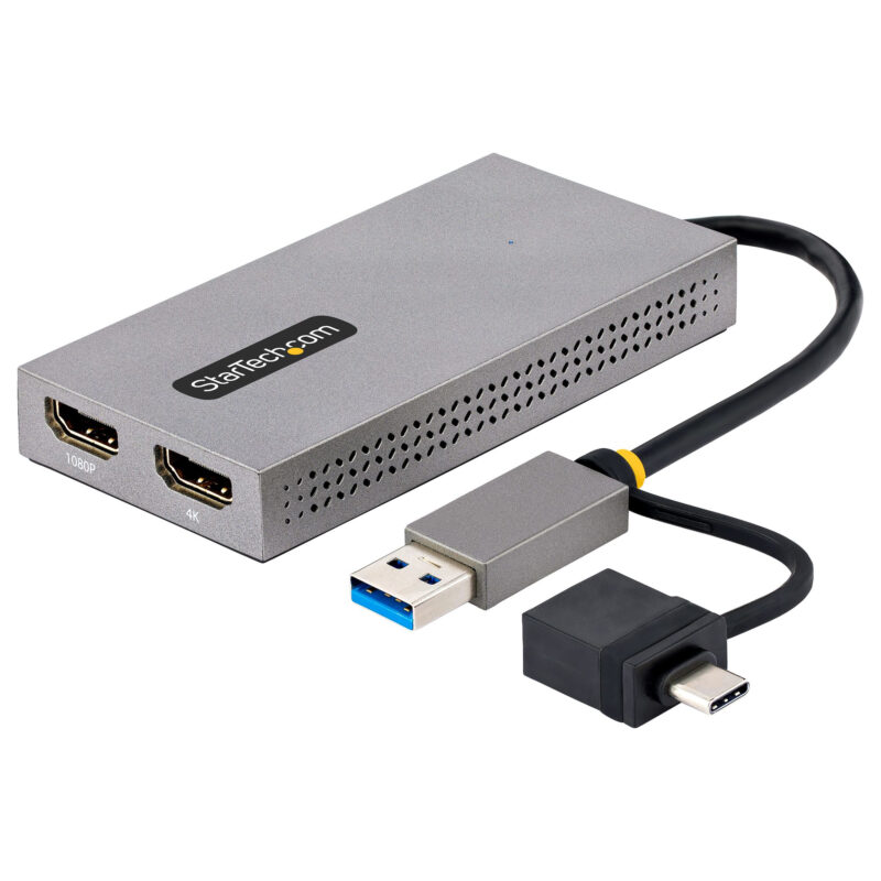 StarTech.com Adattatore USB 3.0 a HDMI, Scheda Video Esterna USB 3.0 a Doppio HDMI (1x 4K30Hz/1x 1080p), Cavo da 11cm integrato con Dongle da USB-A a USB-C; Convertitore da USB-A/C a Dual HDMI - Win/Mac immagine principale StarTech.com Adattatore USB 3.0 a HDMI, Scheda Video Esterna USB 3.0 a Doppio HDMI (1x 4K30Hz/1x 1080p), Cavo da 11cm integrato con Dongle da USB-A a USB-C; Convertitore da USB-A/C a Dual HDMI - Win/Mac