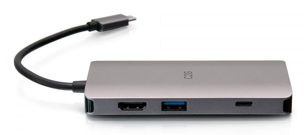 C2G Mini dock USB-C 8 in 1 con HDMI, 2 porte USB-A, Ethernet, lettore schede SD e tecnologia Power Delivery USB-C fino a 100 W - 4K 30 Hz