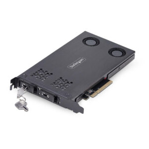 StarTech.com Adattatore SSD M.2 NVMe a PCIe x8; rack mobile a doppio alloggiamento rimovibile; biforcazione necessaria; installazione senza attrezzi, backplane PCIe per unità hot-swap immagine principale StarTech.com Adattatore SSD M.2 NVMe a PCIe x8; rack mobile a doppio alloggiamento rimovibile; biforcazione necessaria; installazione senza attrezzi, backplane PCIe per unità hot-swap