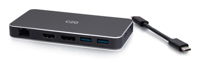 C2G Docking station USB-C 7 in 1 con tecnologia MST a doppio display con HDMI, DisplayPort, Ethernet, USB e Power Delivery fino a 100 W - 4K 60 Hz