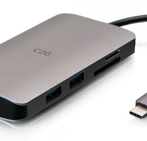 C2G Mini dock USB-C 8 in 1 con HDMI, 2 porte USB-A, Ethernet, lettore schede SD e tecnologia Power Delivery USB-C fino a 100 W - 4K 30 Hz