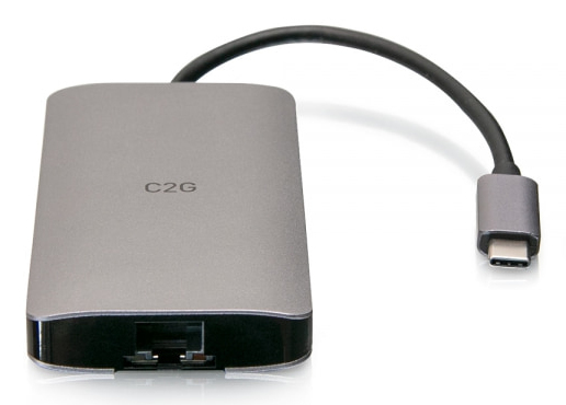 C2G Mini dock USB-C 8 in 1 con HDMI, 2 porte USB-A, Ethernet, lettore schede SD e tecnologia Power Delivery USB-C fino a 100 W - 4K 30 Hz