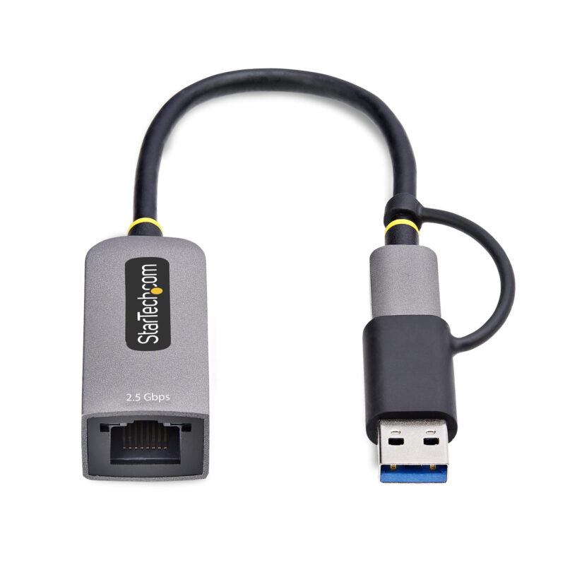 StarTech.com Adattatore Ethernet USB C, Convertitore di Rete/NIC NBASE-T 2.5/1GbE da USB Type-C 3.0 a RJ45 con Adattatore USB-A incluso; Compatibile TB, Win e Mac
