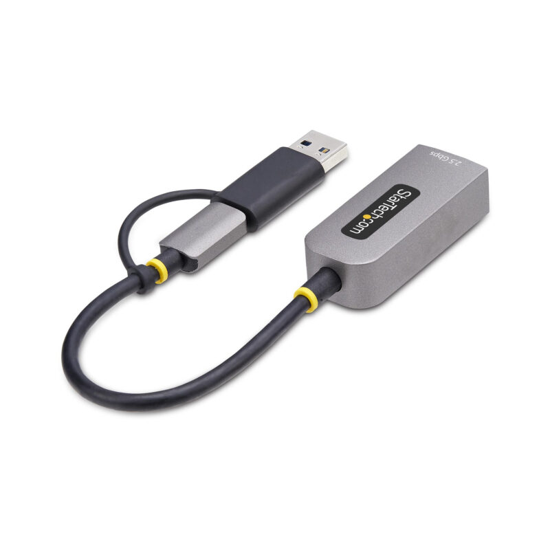 StarTech.com Adattatore Ethernet USB C, Convertitore di Rete/NIC NBASE-T 2.5/1GbE da USB Type-C 3.0 a RJ45 con Adattatore USB-A incluso; Compatibile TB, Win e Mac