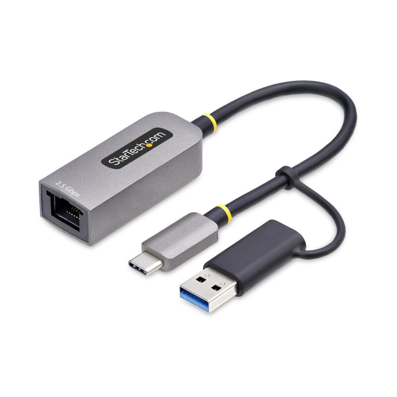 StarTech.com Adattatore Ethernet USB C, Convertitore di Rete/NIC NBASE-T 2.5/1GbE da USB Type-C 3.0 a RJ45 con Adattatore USB-A incluso; Compatibile TB, Win e Mac