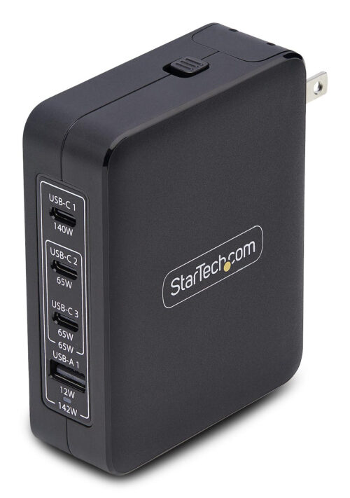 StarTech.com Caricatore USB-C da parete da 140W, 3x USB-C/1x USB-A, adattatore di alimentazione internazionale PD 3.1 GaN per MacBook/Dell XPS/Inspiron