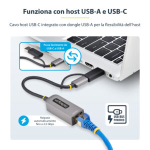 StarTech.com Adattatore Ethernet USB C, Convertitore di Rete/NIC NBASE-T 2.5/1GbE da USB Type-C 3.0 a RJ45 con Adattatore USB-A incluso; Compatibile TB, Win e Mac
