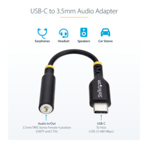 StarTech.com Adattatore Audio da USB-C a Jack 3,5 mm - Dongle USB Type-C a Jack TRRS per Cuffie e Auricolari, DAC Hi-Fi a 32 bit; Funziona con Telefoni e Tablet