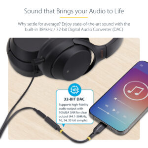 StarTech.com Adattatore Audio da USB-C a Jack 3,5 mm - Dongle USB Type-C a Jack TRRS per Cuffie e Auricolari, DAC Hi-Fi a 32 bit; Funziona con Telefoni e Tablet